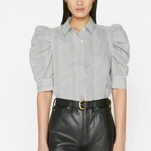 FRAME black and white puff sleeve button down shirt